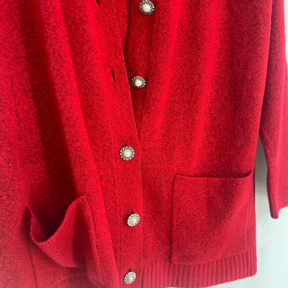 Talbots Red Alpaca Wool Blend Jeweled Buttons Cardigan Sweater Pockets - Picture 7 of 12